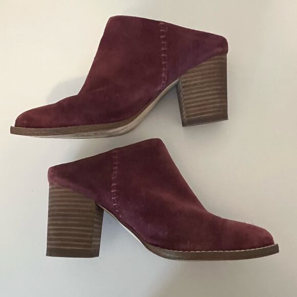 Splendid Wine Suede Debrah Slip On Mule 3 Inch Stacked Heel Sz 7.5 7 1/2 - Picture 6 of 9